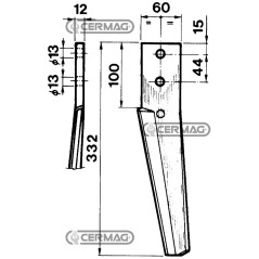 Dente per erpici rotativi Lato Destro Piatto 60x12 mm 55251 | NewgardenAgri.com