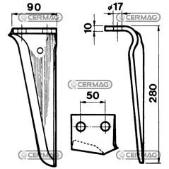 Dente per erpici rotativi Lato Destro Piatto 90x10 mm 55252 | NewgardenAgri.com