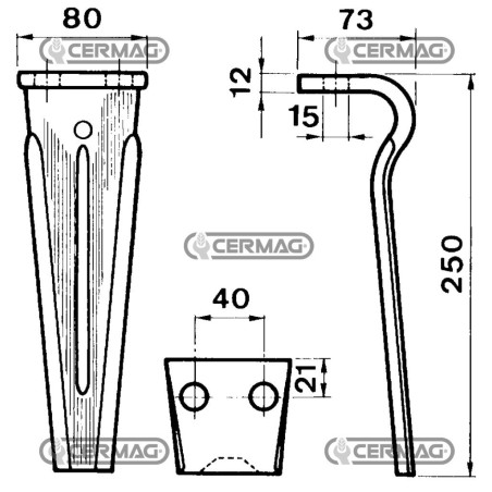 Diente de rastra rotativa - Tipo ligero Plano 80x12 mm 55508 | NewgardenAgri.com