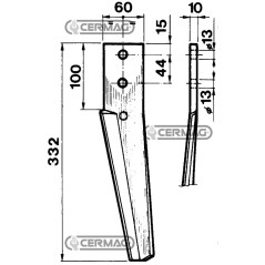 Dente per erpici rotativi Lato Sinistro Piatto 60x10 mm 55654 | NewgardenAgri.com