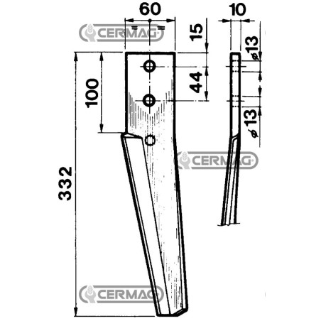 Dente per erpici rotativi Lato Sinistro Piatto 60x10 mm 55654 | NewgardenAgri.com