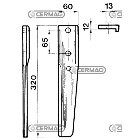 Dente per erpici rotativi - TB422 Lato Sinistro Piatto 60x12 mm 55937 | NewgardenAgri.com