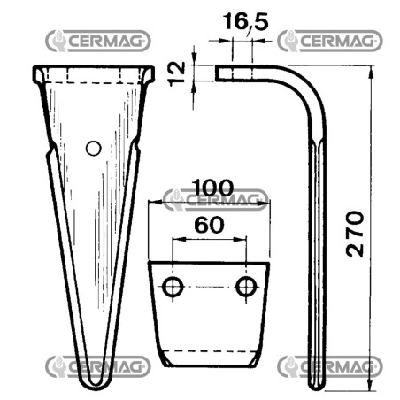 Púa de rastra rotativa - FN plana 100x12 mm 55942 | NewgardenAgri.com
