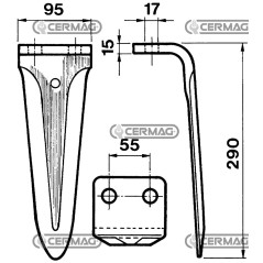 Dente per erpici rotativi - Tipo pesante Piatto 95x15 mm 55946 | NewgardenAgri.com