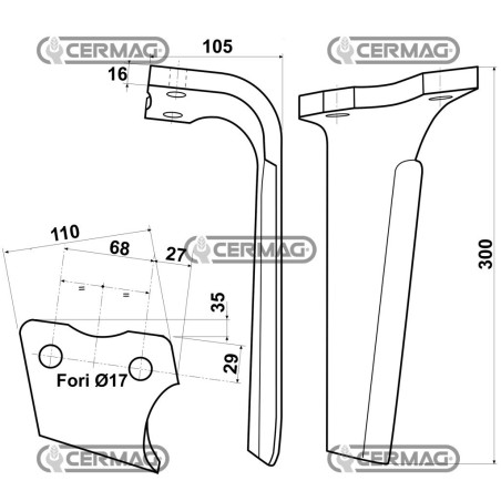 Dente per erpici rotativi Lato Destro Piatto 110x16 mm 55947 | NewgardenAgri.com