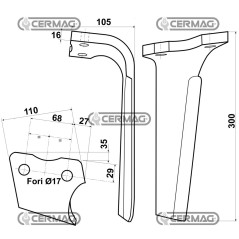 Dente per erpici rotativi Lato Sinistro Piatto 110x16 mm 55948 | NewgardenAgri.com