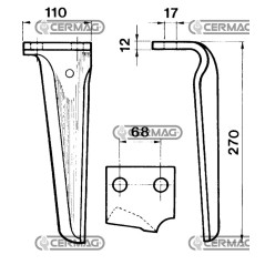 Dente per erpici rotativi Lato Sinistro Piatto 110x12 mm 55950 | NewgardenAgri.com