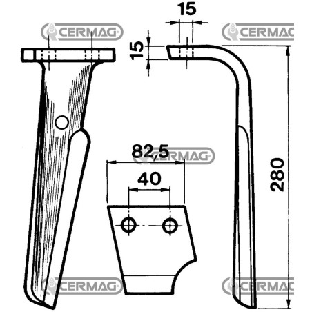 Dente per erpici rotativi - KG26 Lato Destro Piatto 82.5x15 mm 55966 | NewgardenAgri.com