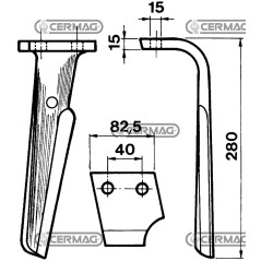 Dente per erpici rotativi - KG26 Lato Sinistro Piatto 82.5x15 mm 55967 | NewgardenAgri.com