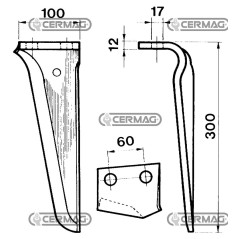 Dente per erpici rotativi - T51 Lato Destro Piatto 100x12 mm 55976 | NewgardenAgri.com