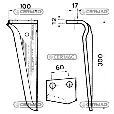 Dente per erpici rotativi - T51 Lato Sinistro Piatto 100x12 mm 56171 | NewgardenAgri.com