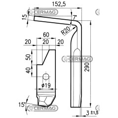 Zinken für Kreiselegge, linke Seite, flach, 60x15 mm, 56504 | NewgardenAgri.com