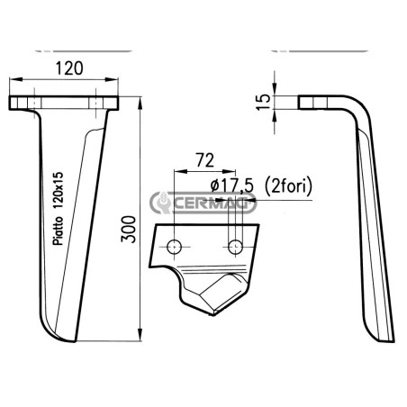 Dente per erpici rotativi Lato Sinistro Piatto 120x15 mm 56508 | NewgardenAgri.com