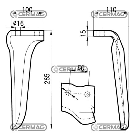 Dente per erpici rotativi Lato Destro Piatto 100x15 mm 56516 | NewgardenAgri.com