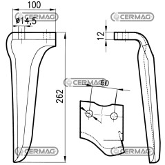 Dente per erpici rotativi Lato Sinistro Piatto 100x12 mm 56519 | NewgardenAgri.com