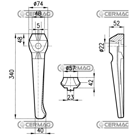 Dente per erpici rotativi - Standard Lato Destro Piatto 74x52 mm 56527 | NewgardenAgri.com