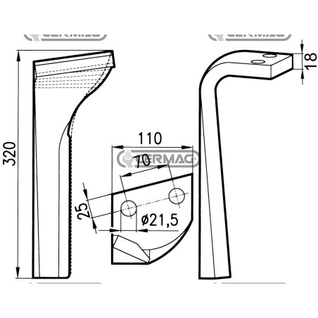 Dente per erpici rotativi Lato Destro Piatto 110x18 mm 56529 | NewgardenAgri.com
