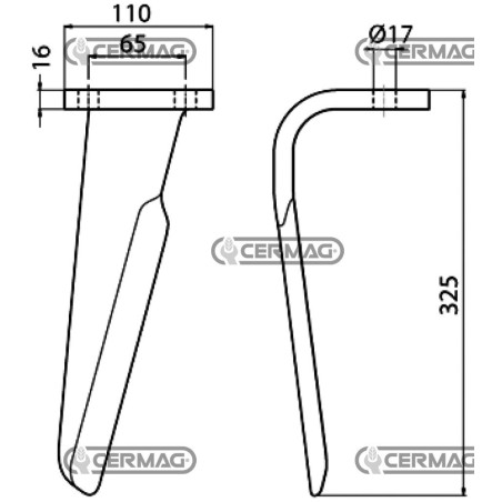 Dente per erpici rotativi - Pesante Lato Sinistro Piatto 110x16 mm 56907 | NewgardenAgri.com