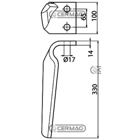 Dente per erpici rotativi Lato Sinistro Piatto 100x14 mm 56909 | NewgardenAgri.com