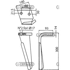 Zinken für Kreiselegge - DG Linksseite Flach 100x14 mm 57182 | NewgardenAgri.com