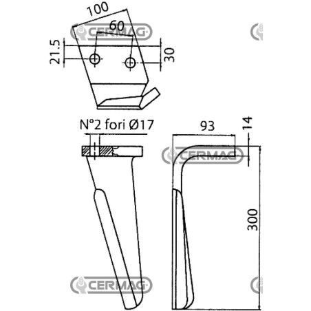 Dente per erpici rotativi - DG Lato Sinistro Piatto 100x14 mm 57182 | NewgardenAgri.com