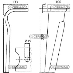 Zinken für Kreiselegge – Magnum-Schnellkupplung, linke Seite, flach, 100 x 18 mm, 57192 | NewgardenAgri.com