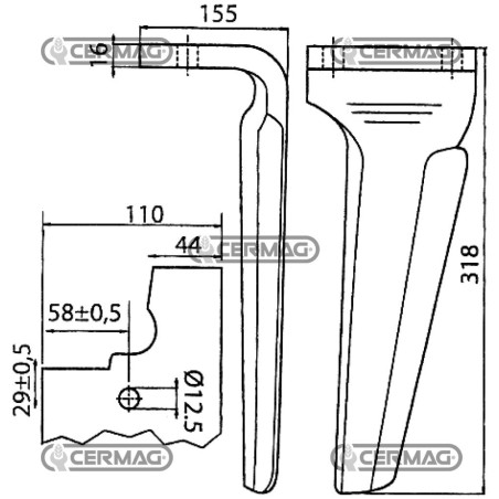 Dente per erpici rotativi - Attacco rapido Lato Sinistro Piatto 110x16 mm 57194 | NewgardenAgri.com