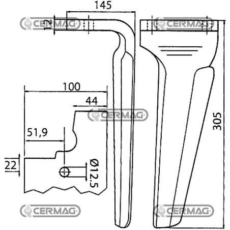 Zinken für Kreiselegge – Leichtbauweise mit Schnellkupplung, links, flach, 100 x 12 mm, 57196 | NewgardenAgri.com