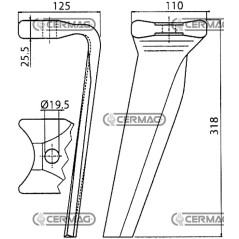 Zinken für Kreiselegge – Schnellkupplung links, flach, 110 x 25,5 mm, 57200 | NewgardenAgri.com