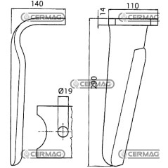 Zinken für Kreiselegge - Schnellkupplung links, flach, 110 x 14 mm, 57202 | NewgardenAgri.com
