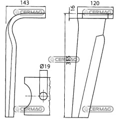 Zinken für Kreiselegge – Schnellkupplung, links, flach, 120 x 16 mm, 57203 | NewgardenAgri.com