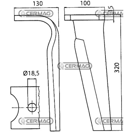 Zinken für Kreiselegge – Schnellkupplung links, flach, 100 x 15 mm, 57206 | NewgardenAgri.com