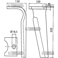 Zinken für Kreiselegge - Schnellkupplung rechts, flach, 100x18 mm, 57207 | NewgardenAgri.com