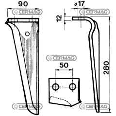 Zahn für Kreiseleggen – Diamond (Original) Rechtsseitig flach 90x12 mm 57450 Original Maschio – Gaspardo | NewgardenAgri.com