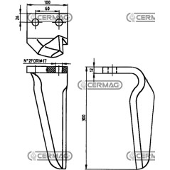 Zahn für Kreiseleggen – Dominator (Original) Rechts Flach 100x12 mm 57452 Original Maschio – Gaspardo | NewgardenAgri.com