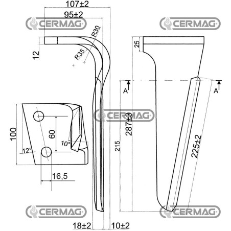 Dente per erpici rotativi - 2N Lato Destro Piatto 100x12 mm 57469 | NewgardenAgri.com
