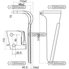 Zinken für Kreiselegge - Oben links flach 110x15 mm 57490 | NewgardenAgri.com
