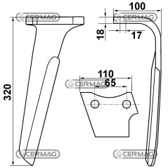 Dente per erpici rotativi - KG30/41 Lato Destro Piatto 110x18 mm 57557 | NewgardenAgri.com