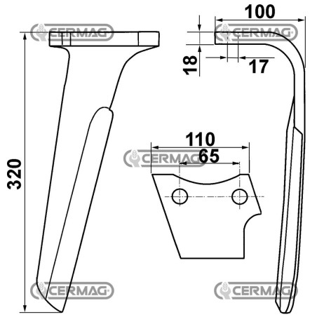 Dente per erpici rotativi - KG30/41 Lato Destro Piatto 110x18 mm 57557 | NewgardenAgri.com