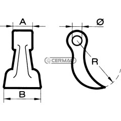 Martillo para trituradora. Diámetro del orificio: 22,5 mm. 56117. Fabricado en Italia.
