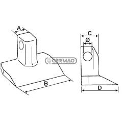 Martillo para trituradora. Diámetro del orificio: 16,5 mm. 56789. Fabricado en Italia.