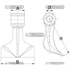 Martillo para trituradora. Diámetro del orificio: 16,5 mm. 57693. Fabricado en Italia.