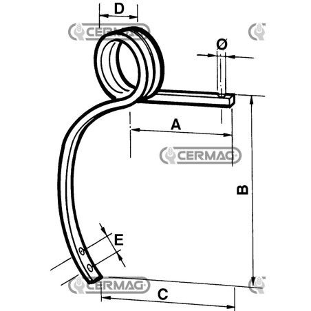 Vierkant-Quadratschraube mit hoher Feder, 25 x 25 mm, linke Seite, 56607, BIANCHI