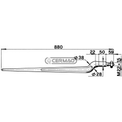 Punta descentrada completa con tuerca para cargador frontal Ø 36 x 880 mm 55844