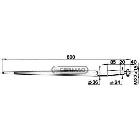 Punta completa con tuercas para cargador frontal Ø 36 x 800 mm 55845 | NewgardenAgri.com