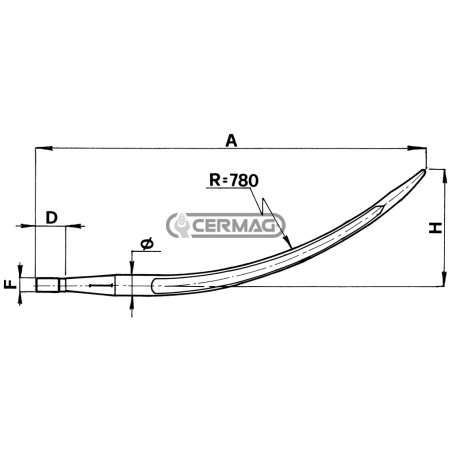 Punta curva para horquilla de estiércol Ø 36 x 810 mm 56489