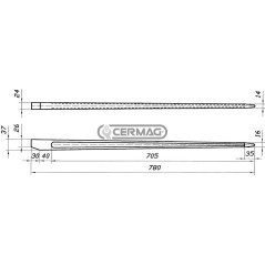 Punta de soldadura para horquilla de estiércol. Dimensiones: 35 x 24 x 780 mm. Número de pieza: 57457. | NewgardenAgri.com