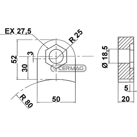 Soporte para martillo para trituradora. Diámetro del orificio: 18,5 mm. 57456