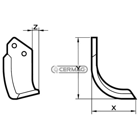 Azada curva derecha Diámetro del orificio 8,5 mm Distancia entre centros 70 mm Placa 30x6 mm 55366