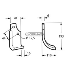 Azada curva derecha Diámetro del orificio 12,5 mm Distancia entre centros 44 mm Placa 70x6 mm 57719 Original Maschio - Gaspar...